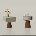 Modern Bedside Tables With White Top Wooden Cone Base Sunflower Vase And Books