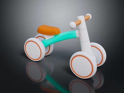 Modern Kids Tricycle with White Body Green Handlebar Orange Seat and White Wheels 3d model