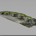 Stone Structure Model With Circular Piers Green Vegetation Covered Top And Gravel Ground