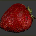 Fresh Juicy Red Strawberry With Yellow Seeds And Green Leaves Isolated On Dark Background