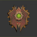 Decorative Shield Design With Spiked Edges Green Gem Center And Red Gold Details