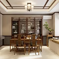 Chinese Traditional Interior Design Featuring Wooden Dining Table Chairs Display Cabinet Sofa And Chandelier