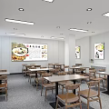 Modern Restaurant Interior With Open Kitchen Wooden Counter Menu Screens And Dining Tables
