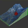 3D Mountain Terrain Model With Snowy Peaks Green Vegetation And Brown Landforms