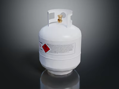 White Household Gas Cylinder With Red Warning Label And Safety Instructions 3d model