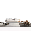 Modern Sofa Coffee Table Combination With Armchairs Side Lamp And Neutral Rug 3d model