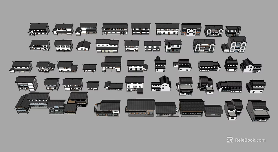 Various Architectural House Models With Different Roof And Window Designs 3d model 