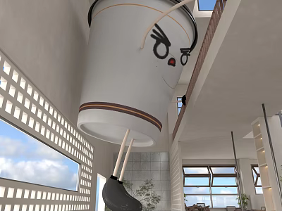 Modern Café Interior With Giant Coffee Cup Decor And Open Layout 3d model