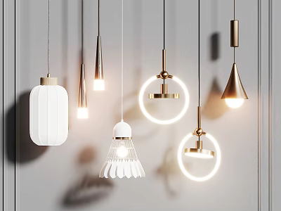Modern Stylish Pendant Lights With Various Shapes And Gold White Glowing Design 3d model