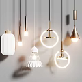 Modern Stylish Pendant Lights With Various Shapes And Gold White Glowing Design