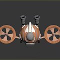 Steampunk Robot Drone With Copper Propellers Spherical Body Orange Silver Decorations And Legs 3d model