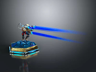 Mythical Warrior Creature Standing On Blue Luminous Base Firing Blue Beams 3d model