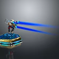 Mythical Warrior Creature Standing On Blue Luminous Base Firing Blue Beams