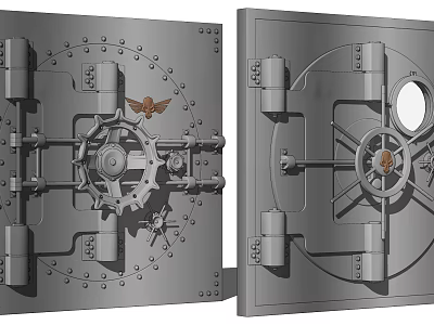 Metal Security Door With Mechanical Gears Bolts Circular Dial And Eagle Emblem 3d model