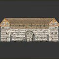 Traditional Square Courtyard Building Featuring Red Tiled Roof Stone Walls And Arched Doorway