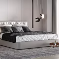 Modern Bedroom Interior Design With Upholstered Headboard Large Bed Wooden Floor And Area Rug