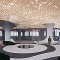 Contemporary Commercial Landscape With Glass Facade Architecture Outdoor Trees Walkway And Pedestrians