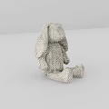 Gray Knitted Rabbit Toy Sitting On Light Gray Background With Soft Texture 3d model
