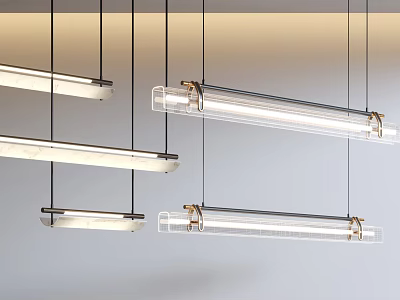 Modern Linear Pendant Lights With Transparent Tubes And Metal Frames For Contemporary Interior Design 3d model