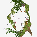 Indoor Landscape Design With Green Plants Butterflies Window Light Shadows And Tree Shaped Mirror