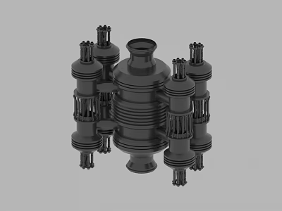 Detailed 3D Model of Mechanical Component With Central Body Cylindrical Structures and Ring Textures 3d model