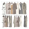 Stylish Neutral Tones Clothes Hanging On Racks With Coats Dresses Jackets And Blouses
