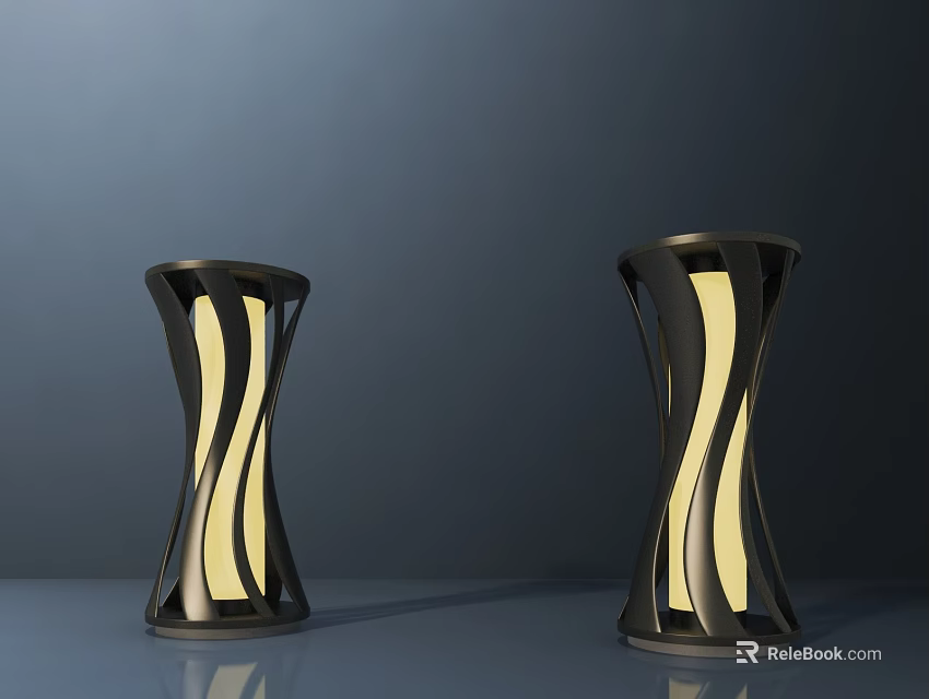 Modern Outdoor Lights With Wavy Black Metal Frame And Yellow Illumination 3d model 