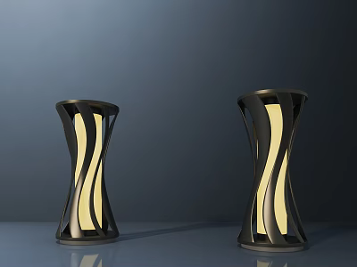 Modern Outdoor Lights With Wavy Black Metal Frame And Yellow Illumination 3d model