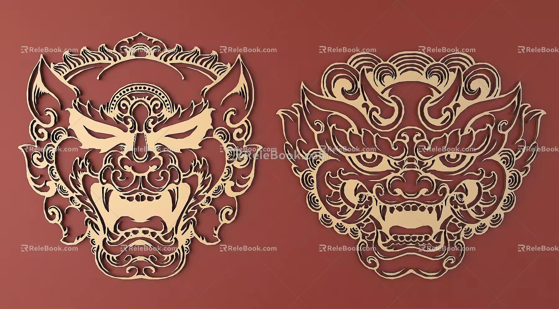 Japanese Metal Carving Japanese Patterns and Wind Patterns Traditional Carving 3d model