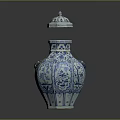 Antique Style Blue And White Ceramic Vase With Lid And Intricate Patterns