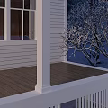 Detached House Exterior With Christmas Wreaths Santa Figure Gift Boxes And Snowy Landscape