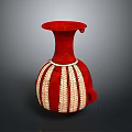 Elegant Red Decorative Vase With White Striped Patterns And Intricate Ornaments