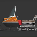 Orange Snowmobile Style Recreational Ride With Transparent Windshield Brown Seat Tracks And Skis