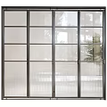 Modern Folding Doors With Glass Panels And Black Metal Frame For Interior Partition