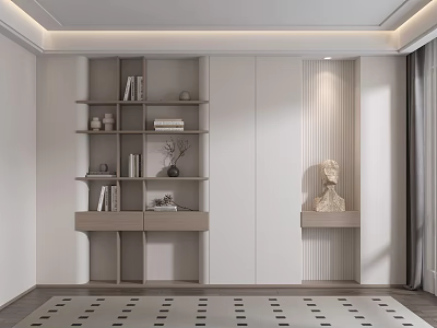 Modern Contemporary Bookcase With Open Shelves Books And Decorative Items On Console Table 3d model