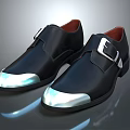Black Leather Shoes with Silver Toe Caps and Metal Buckles Classic Design