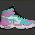 Color Blocked High Top Sneakers In Pink Turquoise Black With White Sole And Black Laces