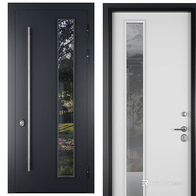Modern Black And White Hinged Doors With Glass Panels And Outdoor View 3d model 