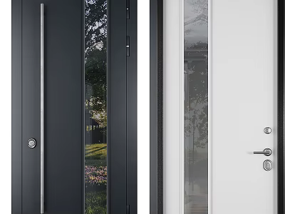 Modern Black And White Hinged Doors With Glass Panels And Outdoor View 3d model