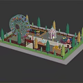 Miniature Amusement Park Architecture Featuring Ferris Wheel Colorful Tent And Green Yellow Trees