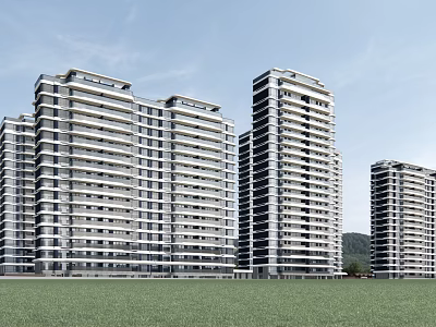 Modern High Rise Residential Buildings With Green Grassland And Blue Sky 3d model