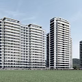 Modern High Rise Residential Buildings With Green Grassland And Blue Sky