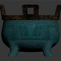 Antique Greenish Blue Bronze Tripod Featuring Dragon Patterns And Decorative Ears
