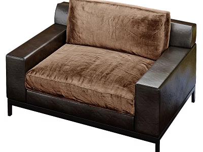 Elegant Modern Armchair With Brown Velvet Cushion Backrest And Black Leather Frame 3d model