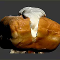 Crispy Golden Brown Long John Donut Topped With Fluffy White Cream