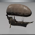 Vintage Wooden Airship Boat With Large Beige Balloon Mast And Ropes Design