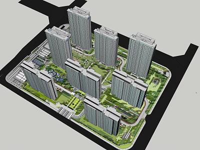 Modern High Rise Residential Complex With Green Spaces And Landscape Design 3d model