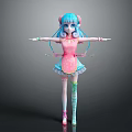 3D Game Anime Character With Blue Twintails Pink Dress Bow And Outstretched Arms