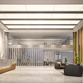 Modern Lobby Reception Area With Marble Desk Comfortable Sofa Green Plant Wall Open Space And Lighting