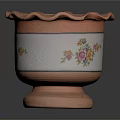 Terracotta Flower Pot With Scalloped Edge And Floral Pattern Garden Decor